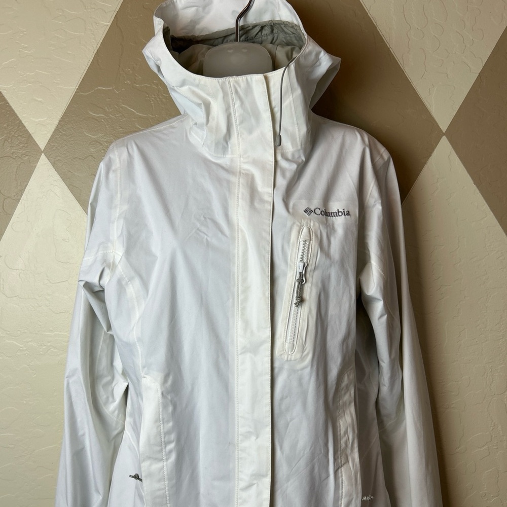 Columbia Omni-Tech Women's M Full Zip White Hooded Windbreaker Jacket